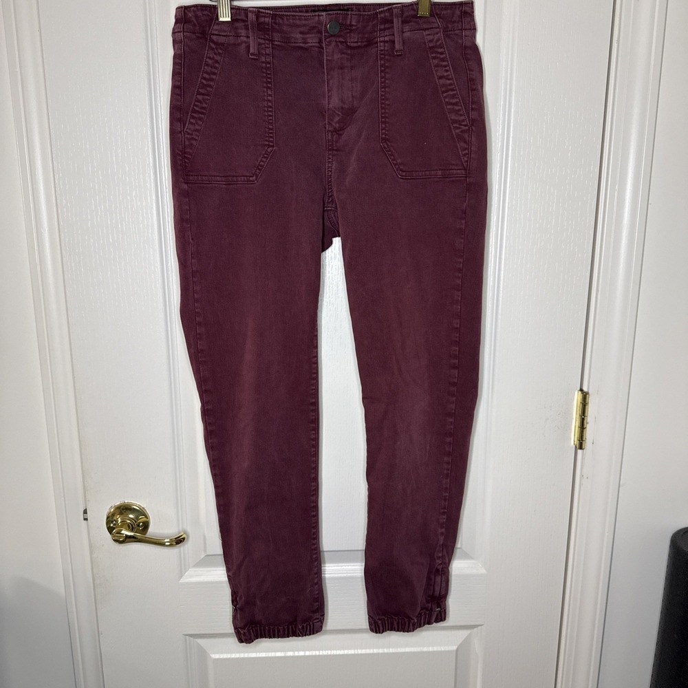 PAIGE Mayslie Jogger Jeans Size 28 Burgundy Ankle Zip Denim Relaxed Stretch Pant